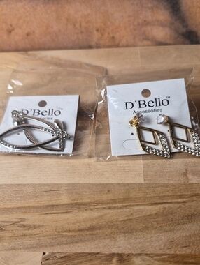 Women's Silver and Gold Crystal Drop Earrings - Two-Pair